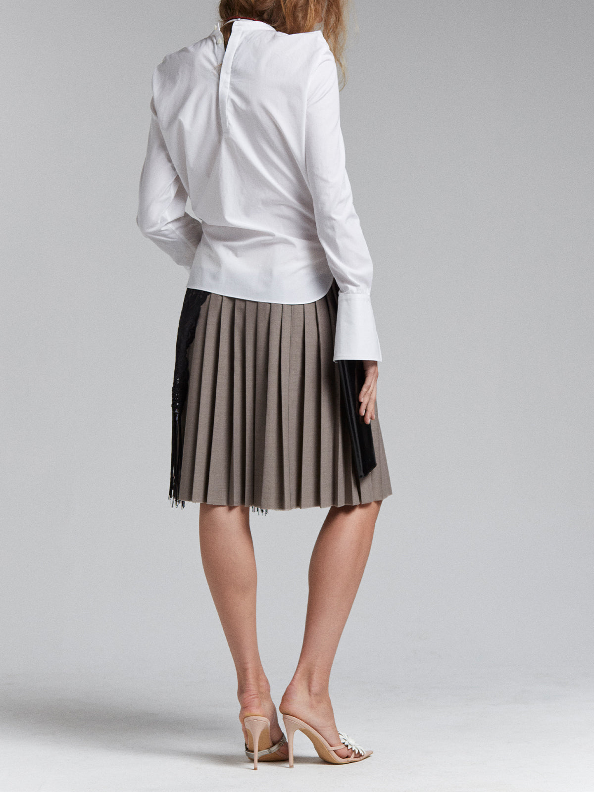 COMBO PLEATED WRAP SKIRT IN FAWN/BLACK/CREAM