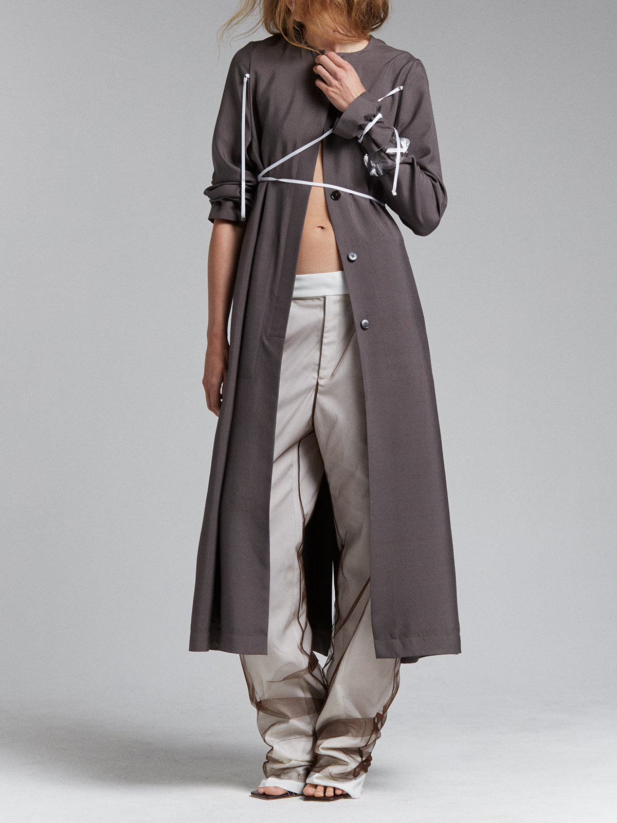 STRAP CAR COAT IN SMOKE